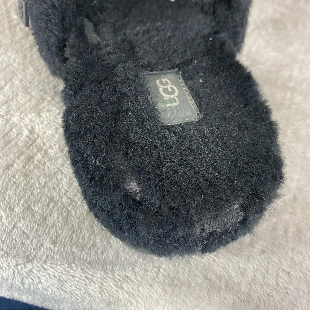 UGG Fluff It Mens Slipper Mule Size 9 Black Sheepskin Slip On Adjustable - Picture 9 of 11